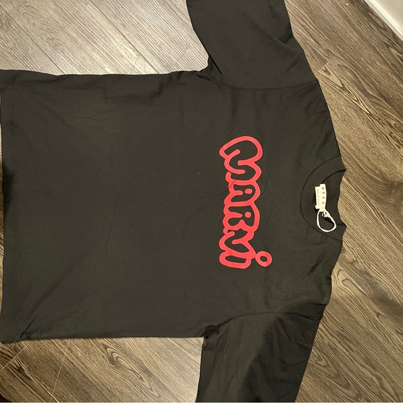Marni Long Sleeve Black Tee with Red Logo